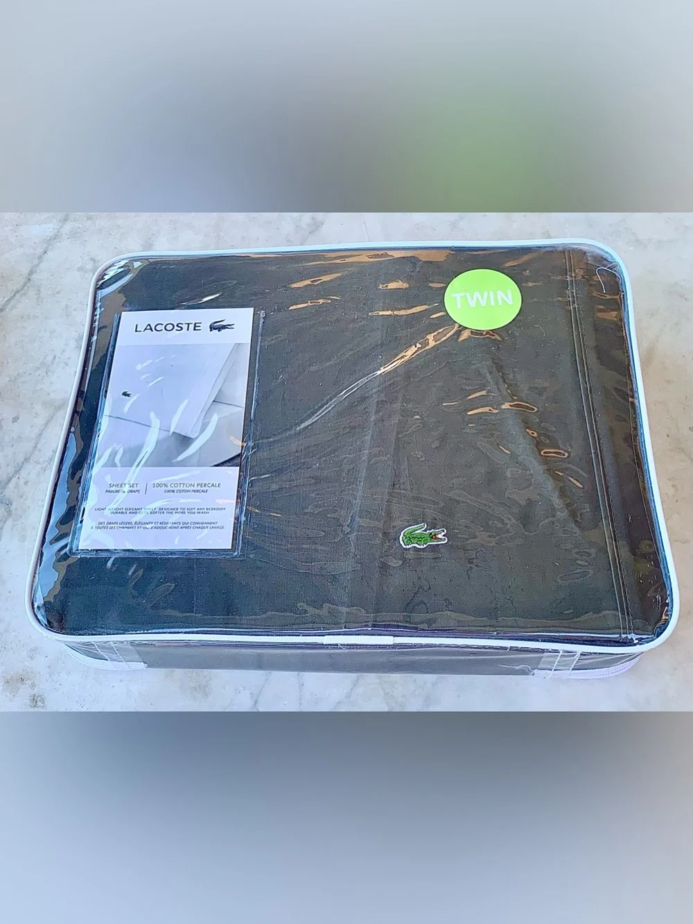 LACOSTE 3PC TWIN BED SHEET SET NEW DARK GREY 100 % COTTON